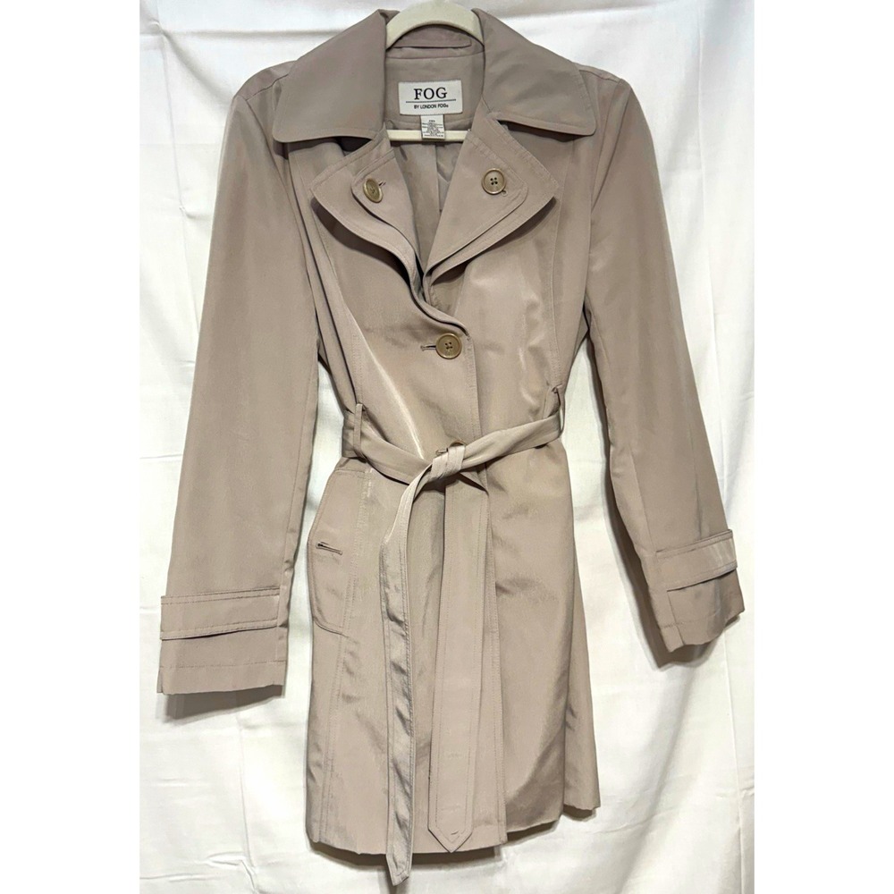 London Fog FOG Women's Belted Lined Trench Coat Beige Pockets Size S